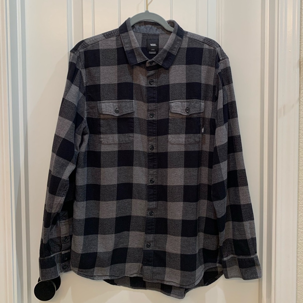 Men’s Vans Long Sleeve Flannel Black & Gray Check Large